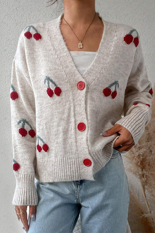 Casual fruit Buttons Patchwork Contrast V Neck Outerwear