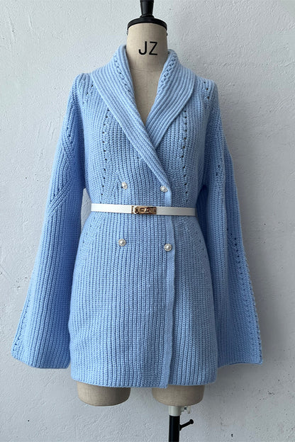 Casual With Belt Weave Turndown Collar Outerwear(3 Colors)