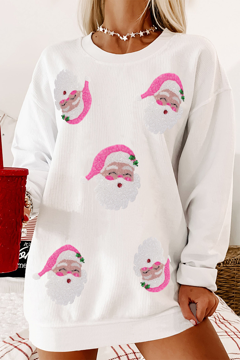 Casual Santa Claus Sequins O Neck Sweats