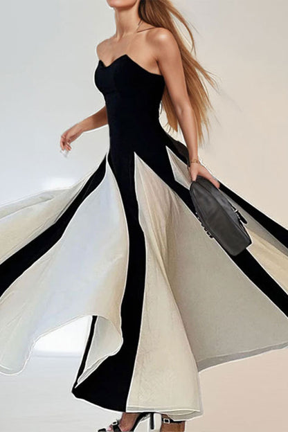 Sexy Solid Color Patchwork Contrast Strapless Long Dresses