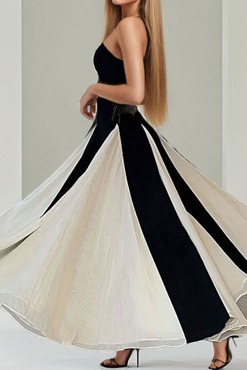 Sexy Solid Color Patchwork Contrast Strapless Long Dresses