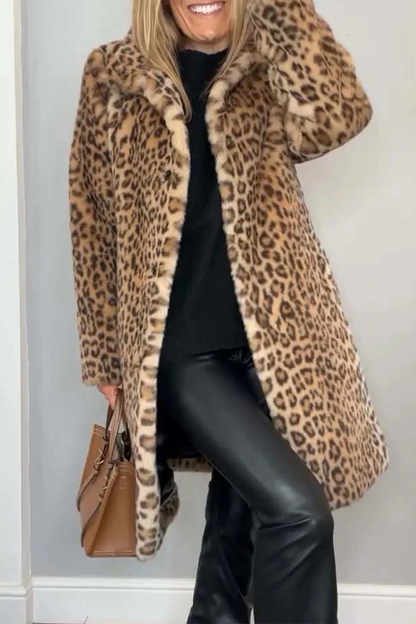 Casual Leopard Patchwork Fluffy Turndown Collar Outerwear(5 Colors)