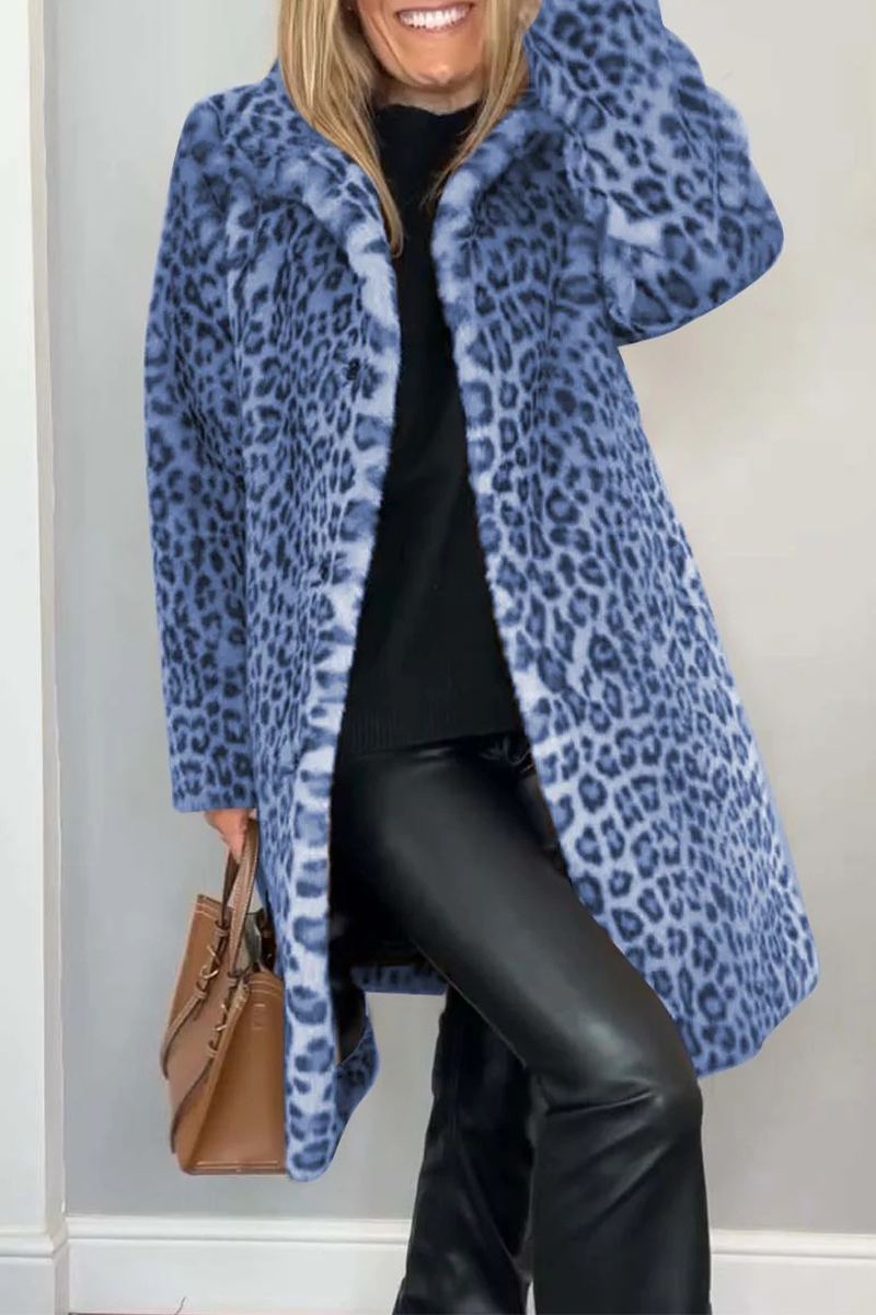 Casual Leopard Patchwork Fluffy Turndown Collar Outerwear(5 Colors)