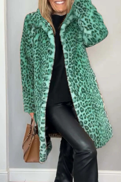 Casual Leopard Patchwork Fluffy Turndown Collar Outerwear(5 Colors)