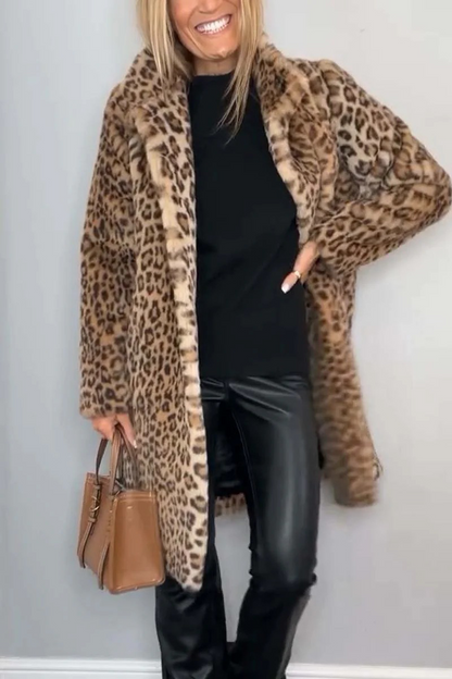 Casual Leopard Patchwork Fluffy Turndown Collar Outerwear(5 Colors)