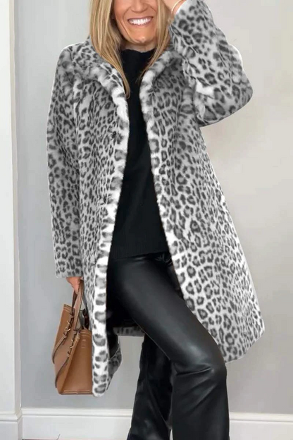 Casual Leopard Patchwork Fluffy Turndown Collar Outerwear(5 Colors)