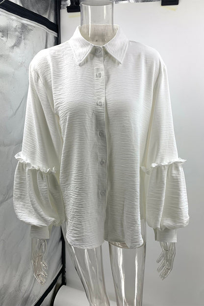 Casual Daily Ruffle Turndown Collar Blouses