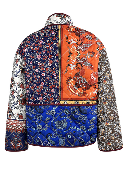 Casual Flowers Pocket Patchwork Contrast Mandarin Collar Outerwear