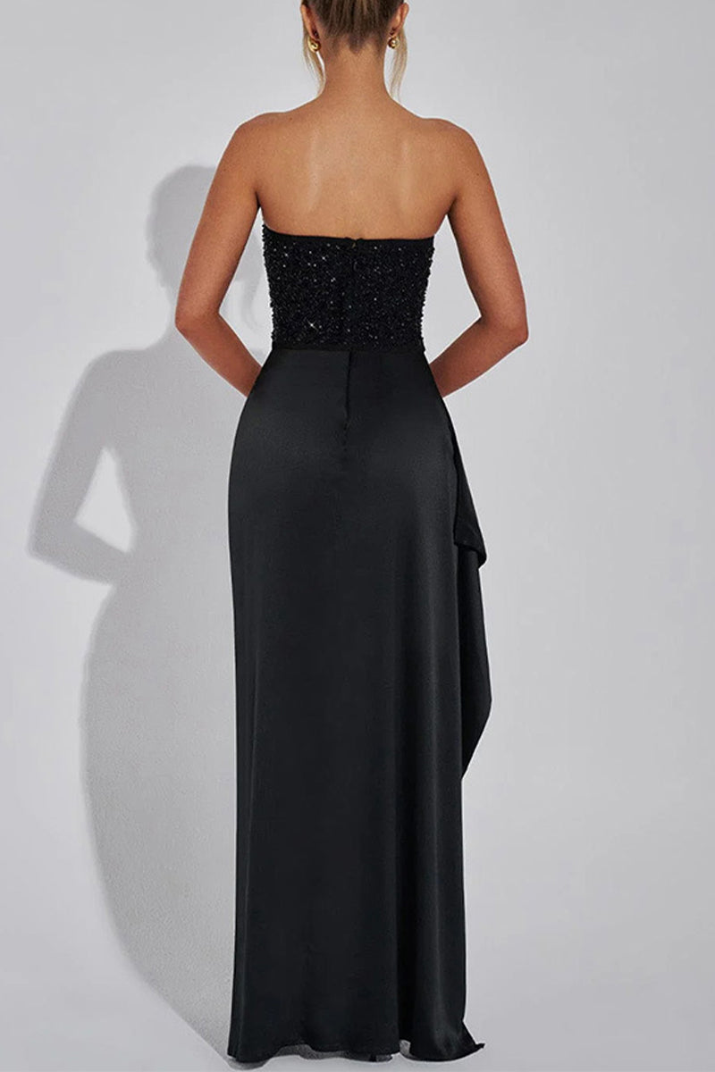 Sexy Prom Sequins Slit Ruched Off Shoulder Evening Dresses