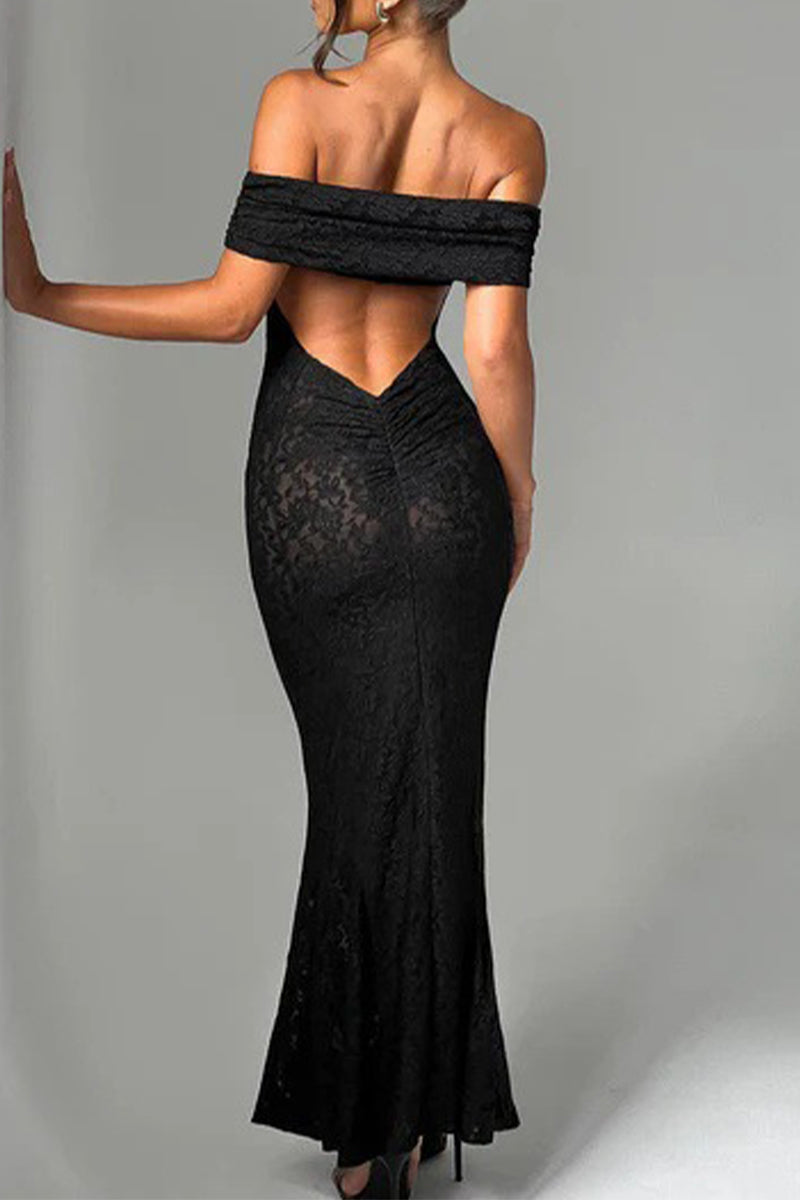 Sexy Lace Backless Fishtail Off Shoulder Long Dresses