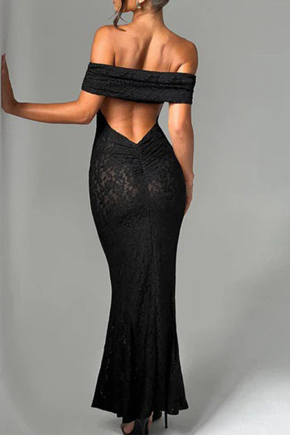 Sexy Lace Backless Fishtail Off Shoulder Long Dresses