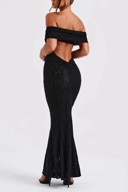 Sexy Lace Backless Fishtail Off Shoulder Long Dresses