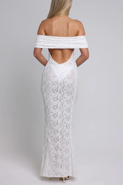 Sexy Lace Backless Fishtail Off Shoulder Long Dresses