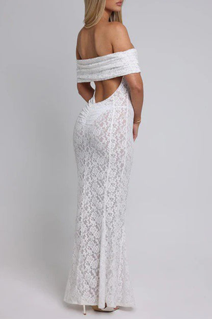 Sexy Lace Backless Fishtail Off Shoulder Long Dresses