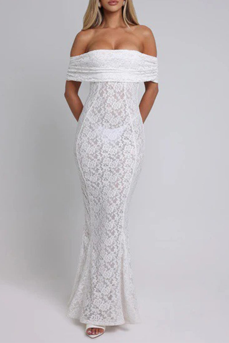 Sexy Lace Backless Fishtail Off Shoulder Long Dresses