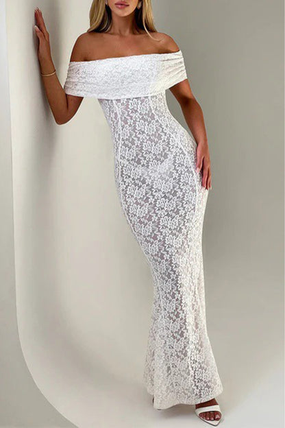 Sexy Lace Backless Fishtail Off Shoulder Long Dresses