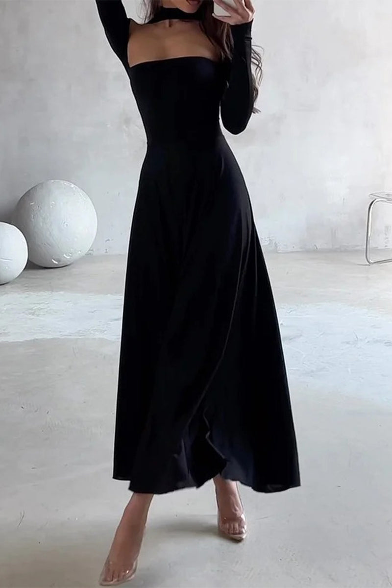 Sexy Hollow Out Turtleneck A Line Dresses