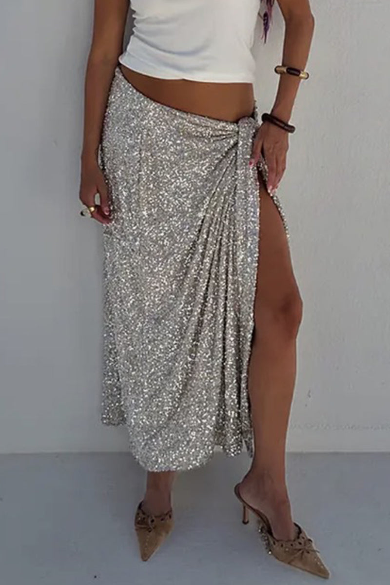 Elegant Sequins Ruched Regular High Waist Bottoms(3 Colors)