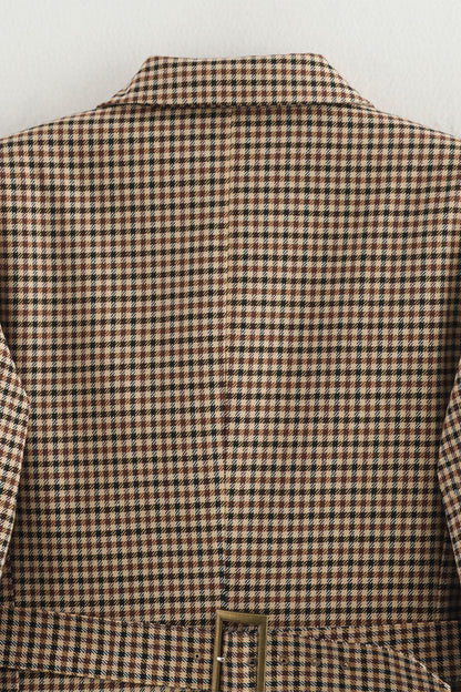 Casual Plaid Buttons Patchwork Contrast Turn-back Collar Outerwear