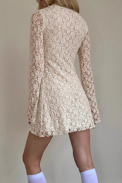 Sexy Lace Buttons Mandarin Collar Lace Dress Dresses