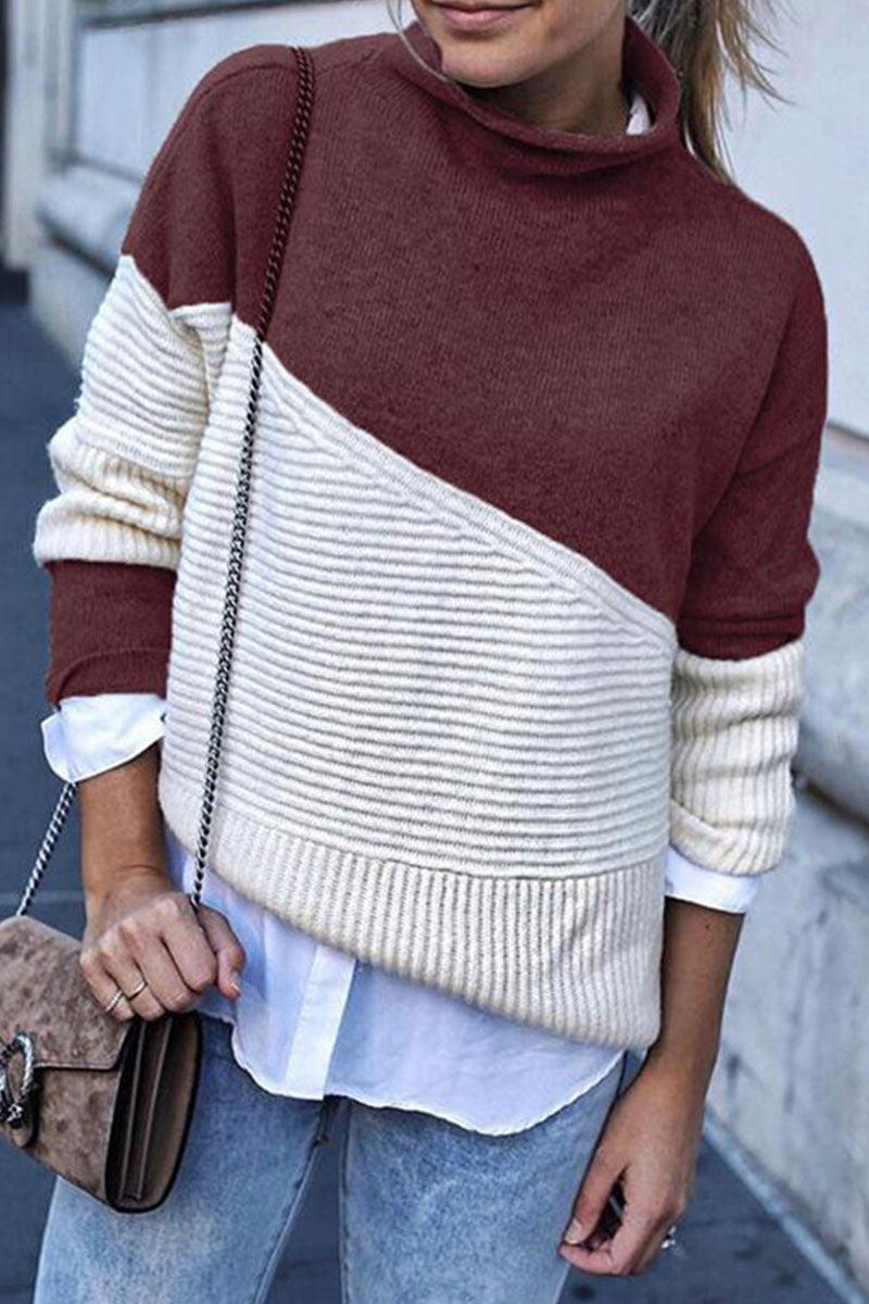 Fashion Casual Solid Patchwork Half A Turtleneck Sweaters(4 Colors)