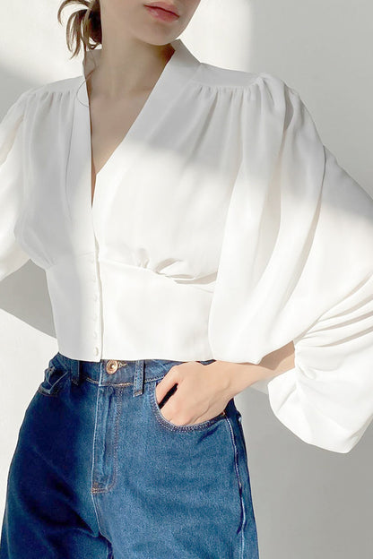 Fashion Street Solid Patchwork V Neck Blouses