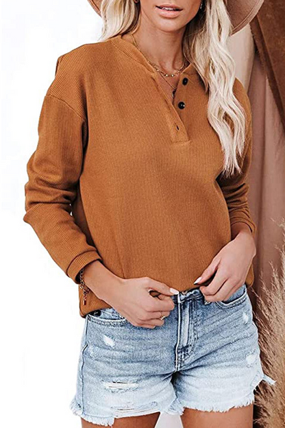 Casual Solid Patchwork Buckle O Neck Tops(6 colors)