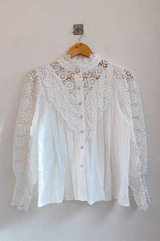 Elegant Patchwork Lace Hollowed Out Buckle Mandarin Collar Blouses(3 C ...