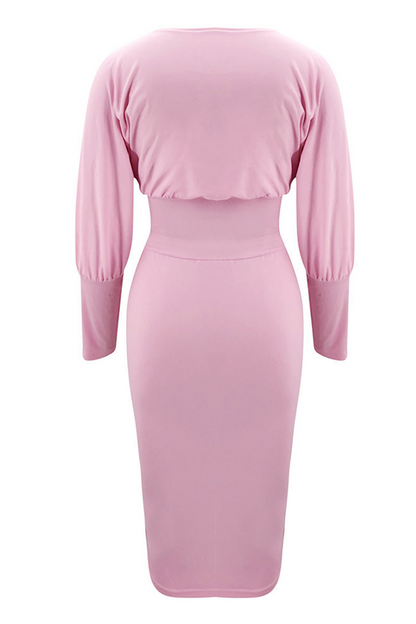 Elegant Solid Patchwork Fold O Neck Pencil Skirt Dresses