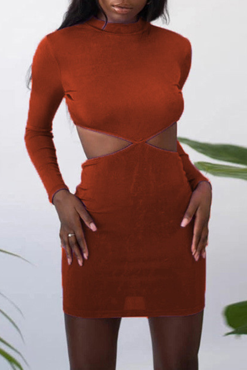 Sexy Solid Hollowed Out Half A Turtleneck Pencil Skirt Dresses(8 Colors)