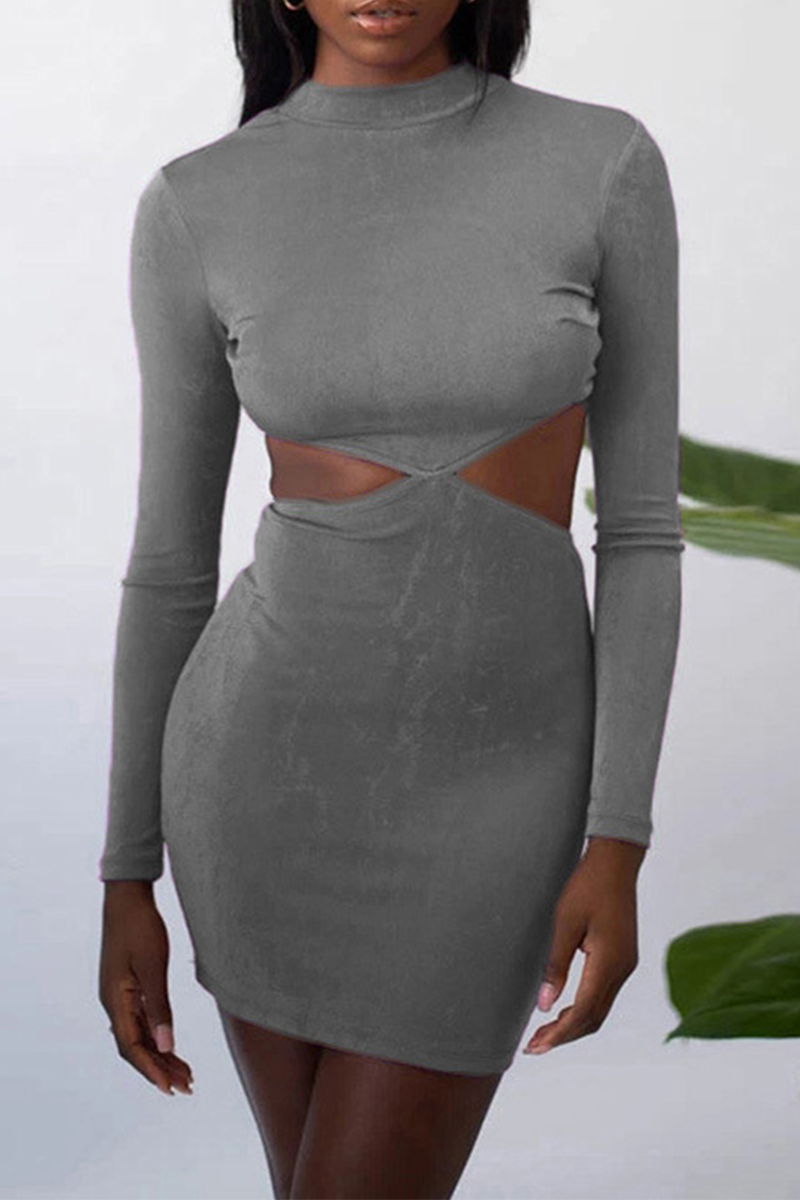 Sexy Solid Hollowed Out Half A Turtleneck Pencil Skirt Dresses(8 Colors)