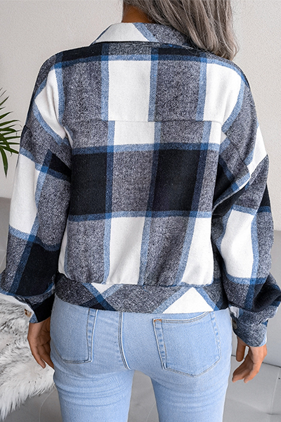 Casual Plaid Patchwork Buckle Turndown Collar Outerwear(3 Colors)