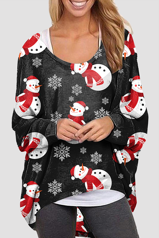 Casual Santa Claus Snowman Printed Basic O Neck Tops(5 Colors)