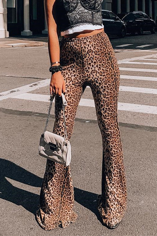 Fashion Street Animal Print Leopard Split Joint Basic Boot Cut High Waist Full Print Bottoms