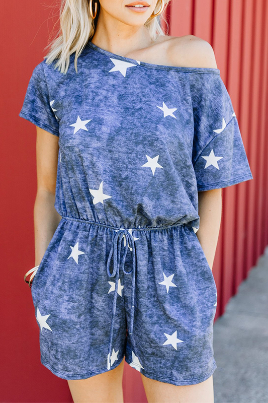 Casual Street The stars Pocket Frenulum O Neck Rompers