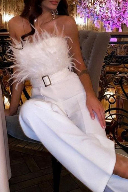 Sexy Feathers With Belt Strapless Jumpsuits(5 Colors)