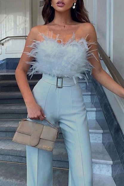 Sexy Feathers With Belt Strapless Jumpsuits(5 Colors)