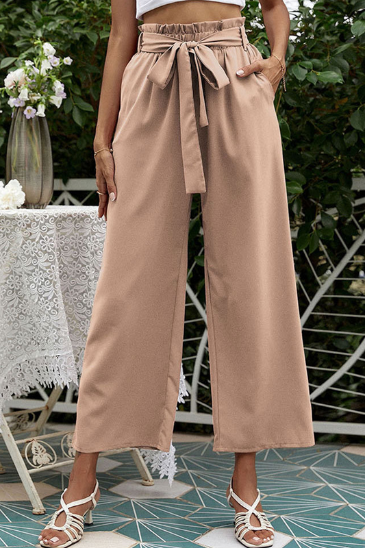 Casual Solid Patchwork Loose Mid Waist Wide Leg Solid Color Bottoms(10 Colors)