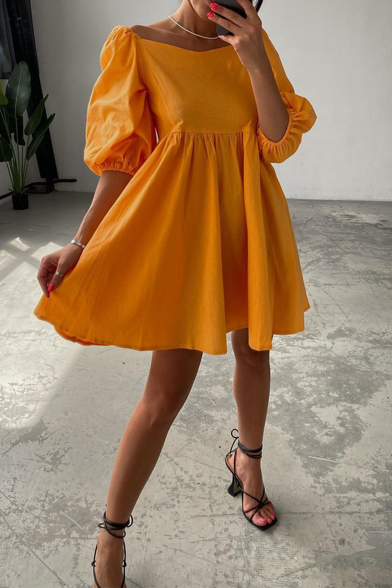 Casual Solid Split Joint Square Collar Cake Skirt Dresses(4 colors)