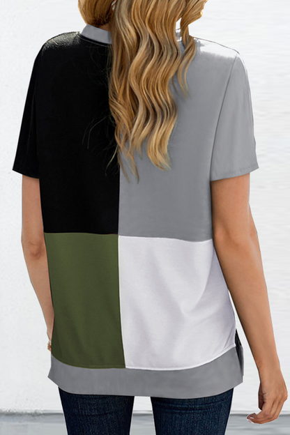 Casual Solid Patchwork O Neck T-Shirts