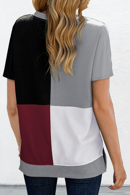 Casual Solid Patchwork O Neck T-Shirts