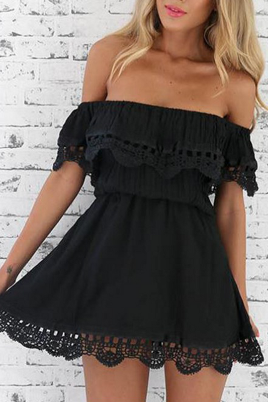 Casual Solid Split Joint Off the Shoulder Cake Skirt Dresses