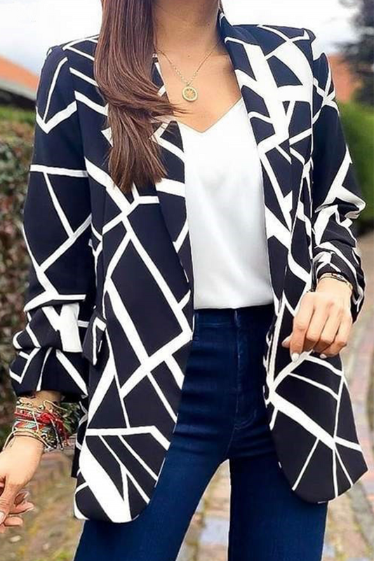 Fashion Print Printing Turndown Collar Outerwear