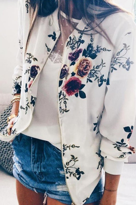 Fashion Floral Patchwork O Neck Outerwear(7 Colors)