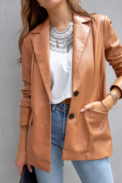 Street Patchwork Solid Color Turndown Collar Outerwear