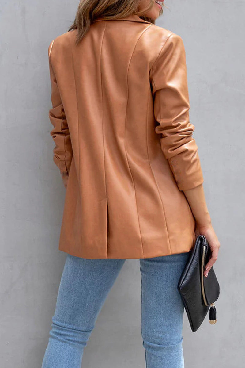 Street Patchwork Solid Color Turndown Collar Outerwear