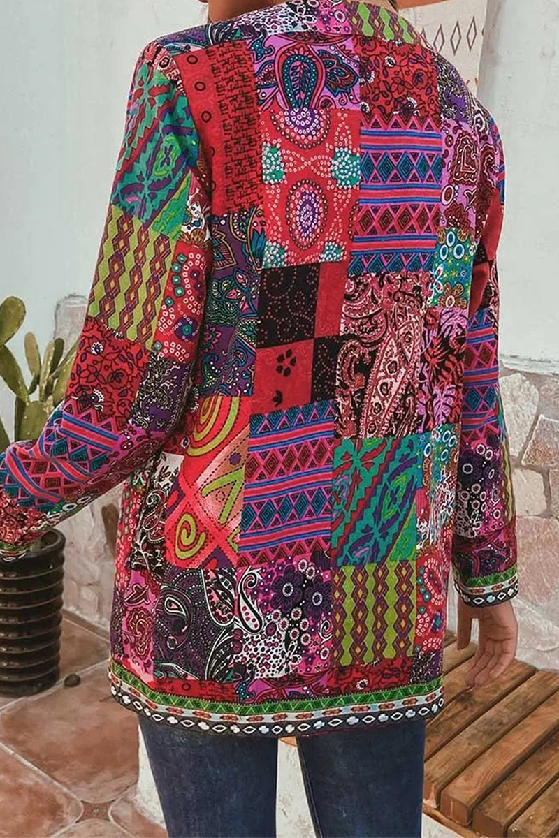 Retro Printing O Neck Outerwear(2 Colors)