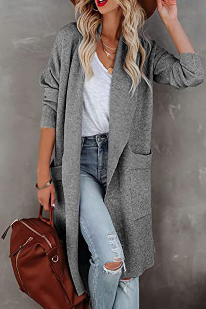 Elegant College Solid Pocket V Neck Outerwear