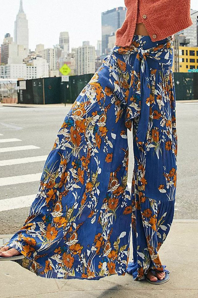 Casual Street Print Fold Loose High Waist Wide Leg Bottoms(21 Colors)