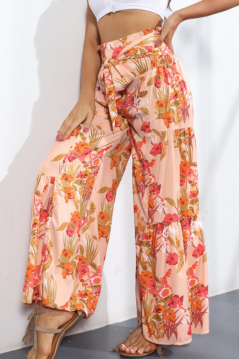 Casual Street Print Fold Loose High Waist Wide Leg Bottoms(21 Colors)